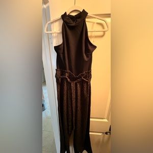 Halter jumpsuit with belt
